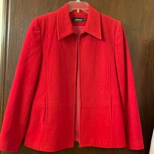 Red wool zip front blazer, jacket